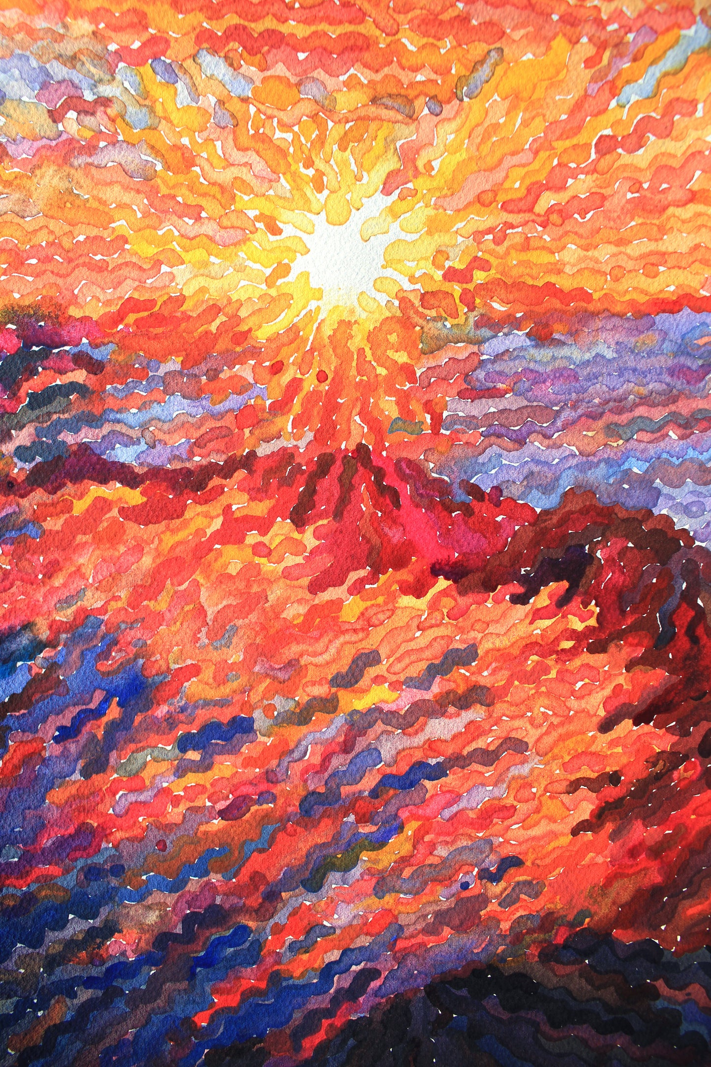 Timanfaya National Park Watercolor Original Painting by Tanbelia