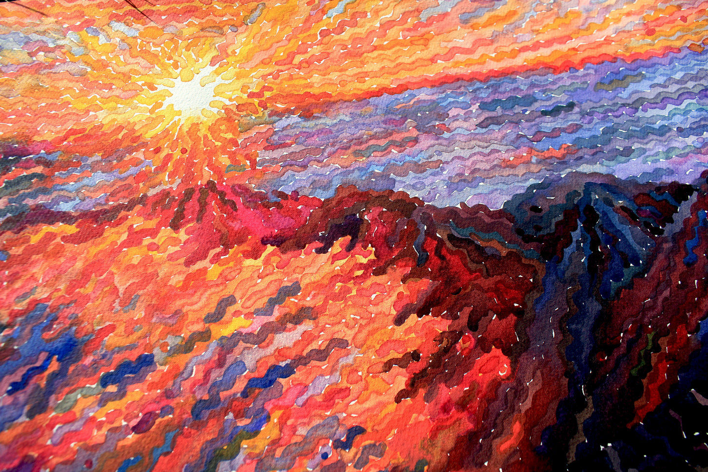 Timanfaya National Park Watercolor Original Painting by Tanbelia