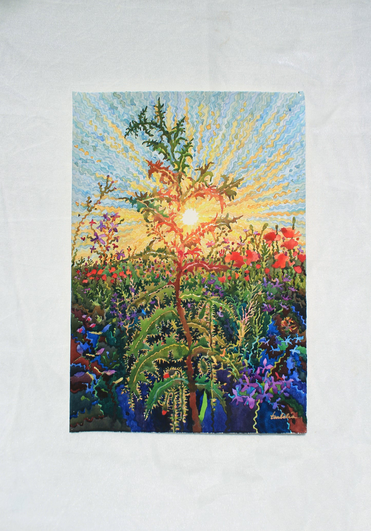 Summer Green Thistle Watercolor Print