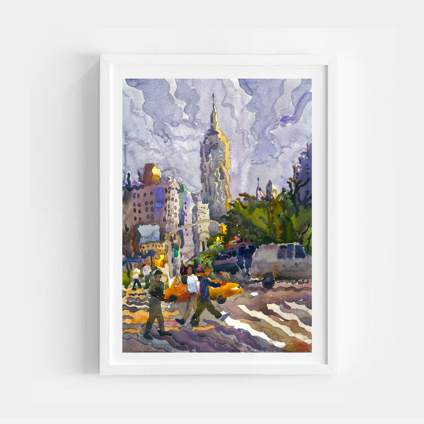 Empire State Building in Manhattan Watercolor Painting by Tanbelia