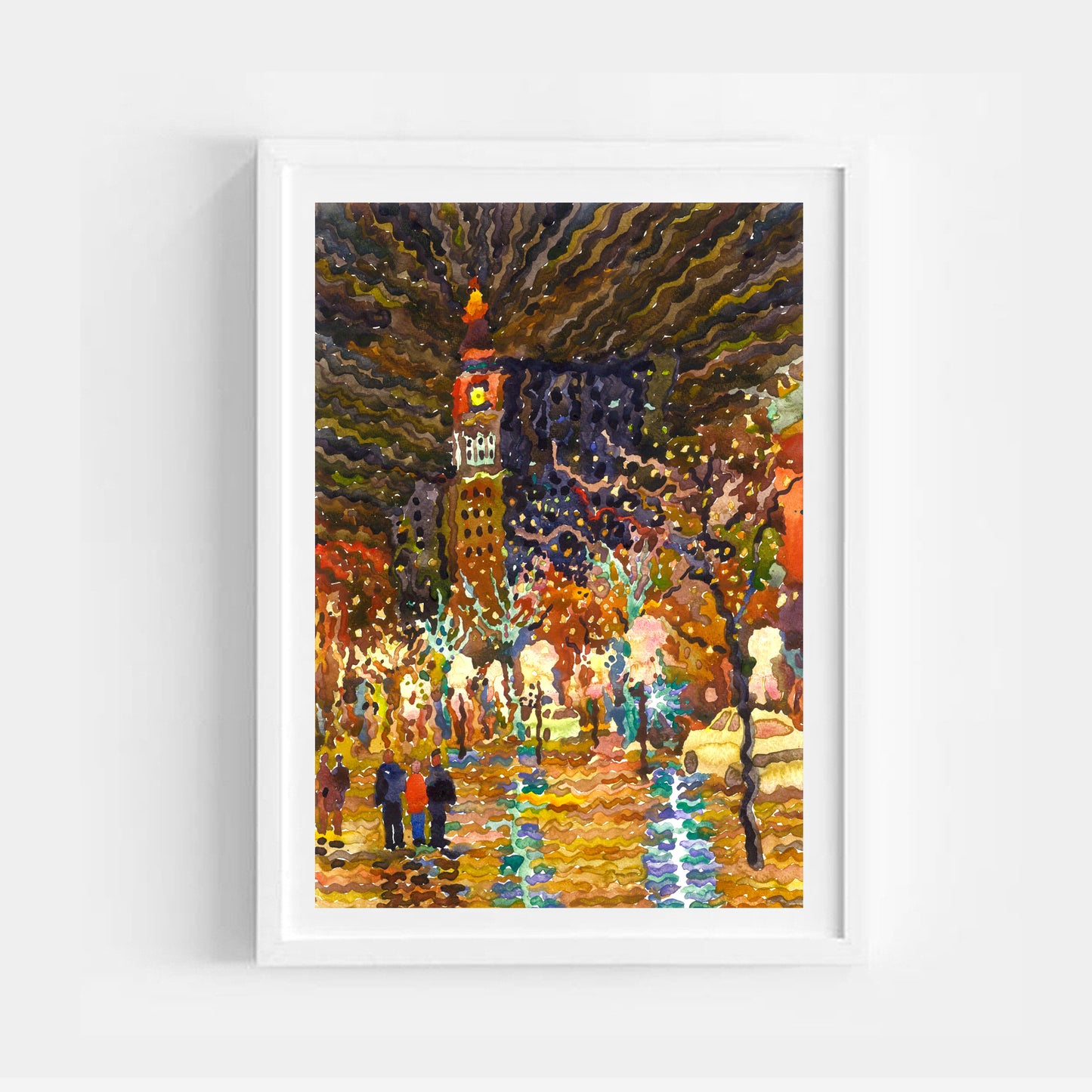 Daniels & Fisher Tower on Larimer Square in Denver Watercolor Painting by Tanbelia