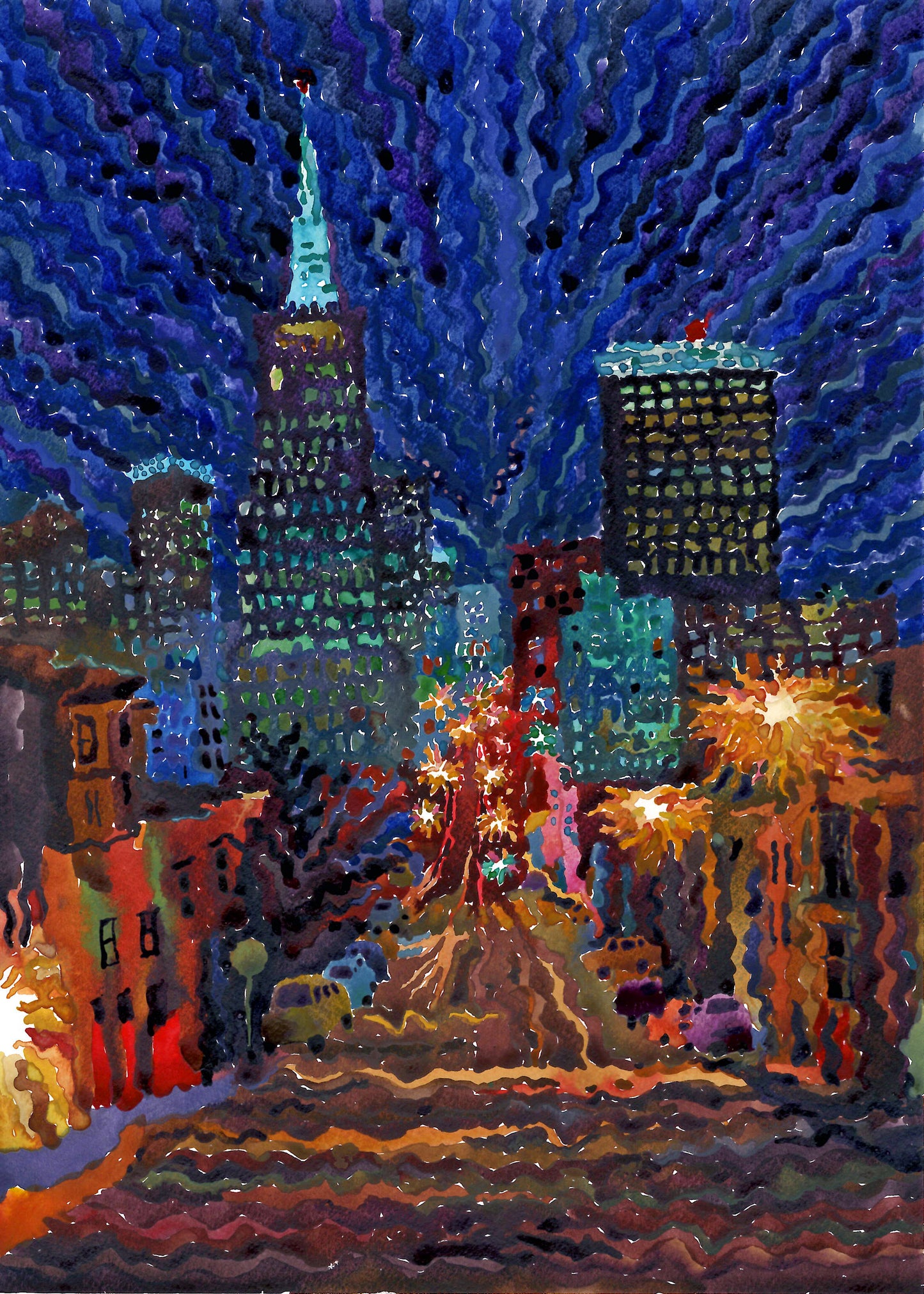 San Francisco City Watercolor Painting by Tanbelia