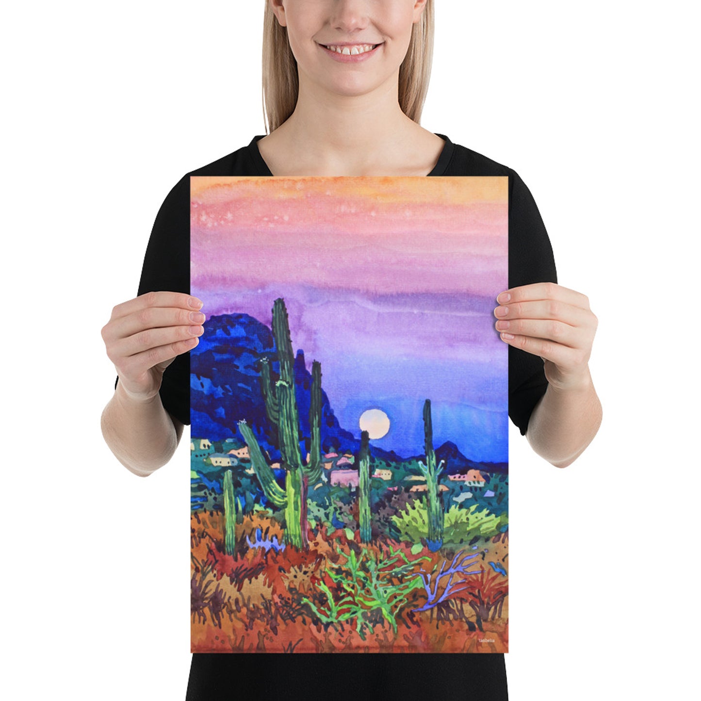 Full Moon in Saguaro National Park Print by Tanbelia