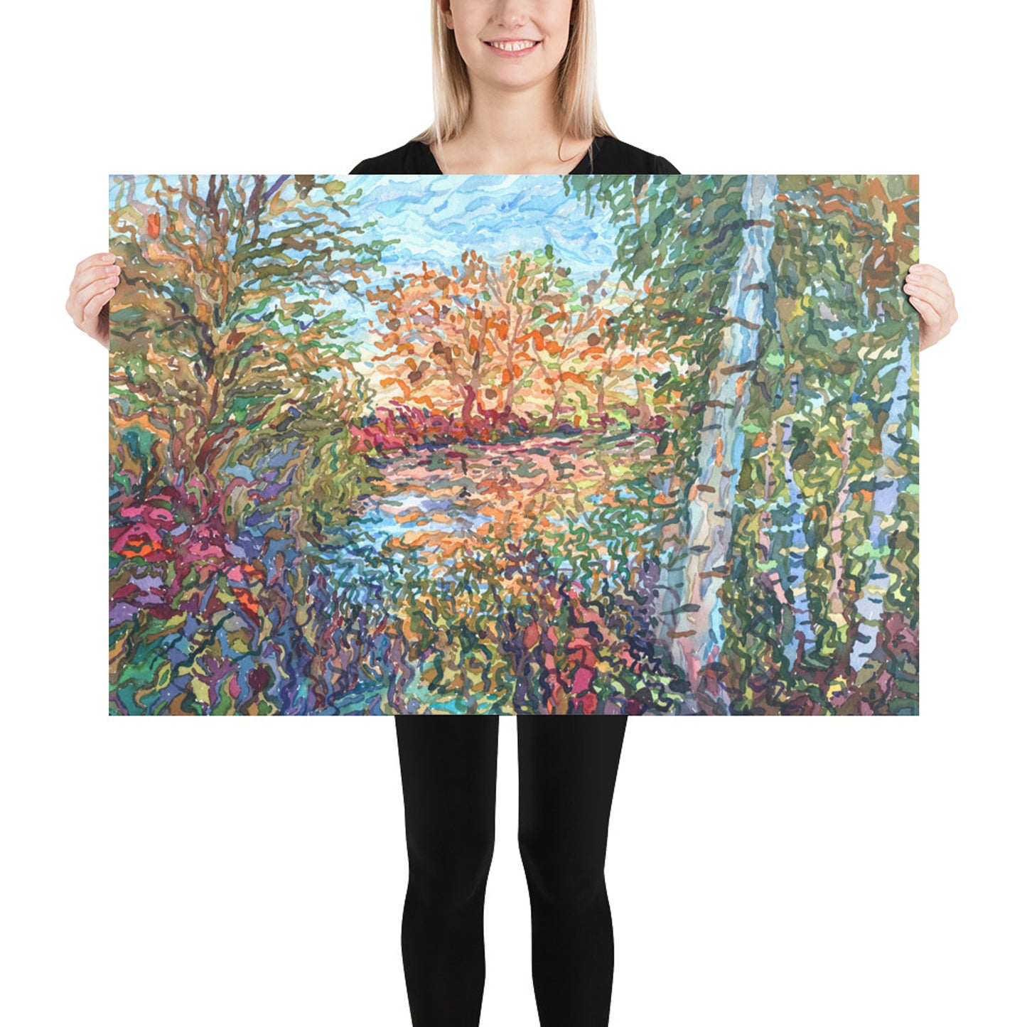 Impressionist Forest Fall Landscape Print by Tanbelia