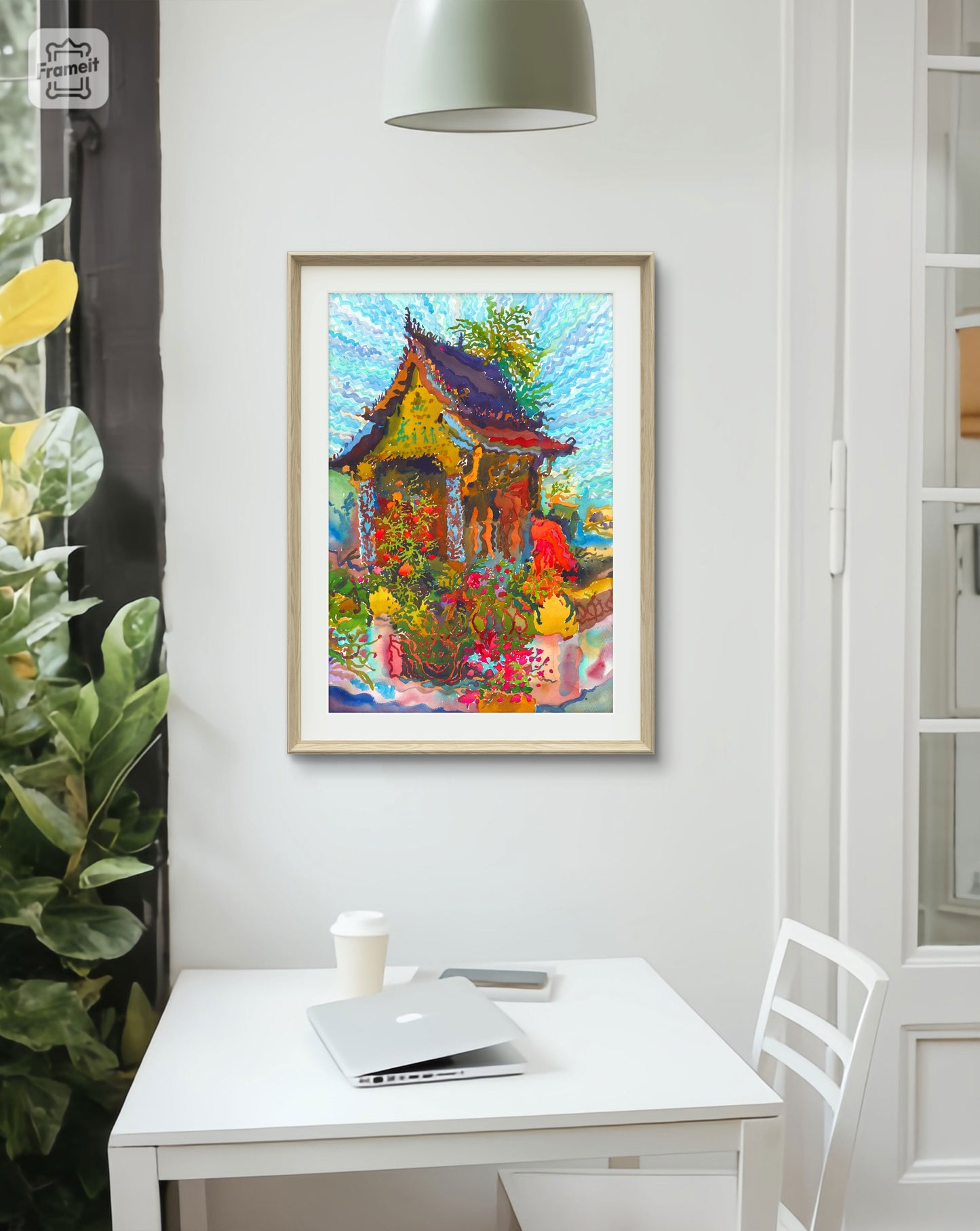 Xieng Mouane Temple in Laos Watercolor Print