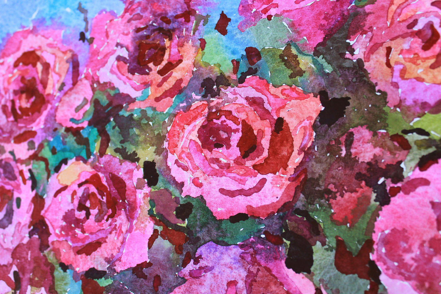Pink Rose Original Watercolor Flower Painting by Tanbelia