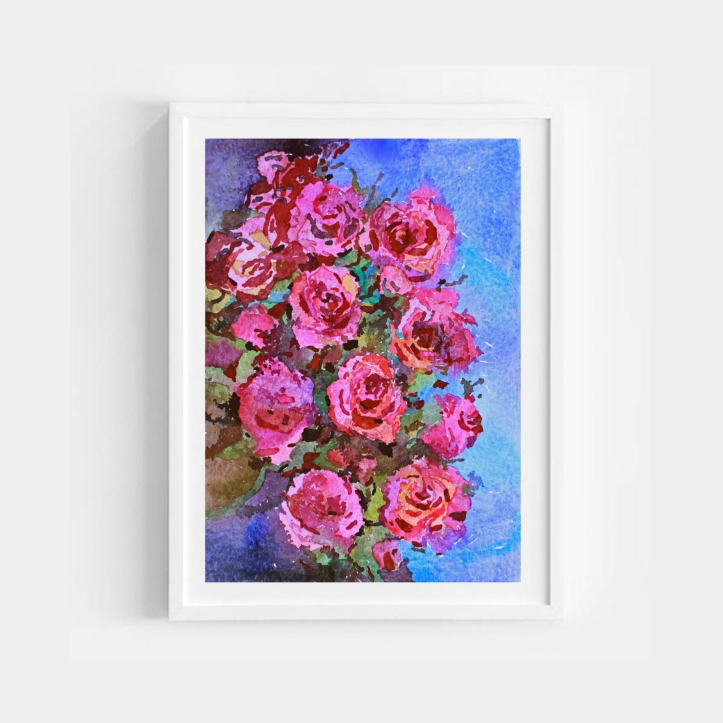 Pink Rose Original Watercolor Flower Painting by Tanbelia