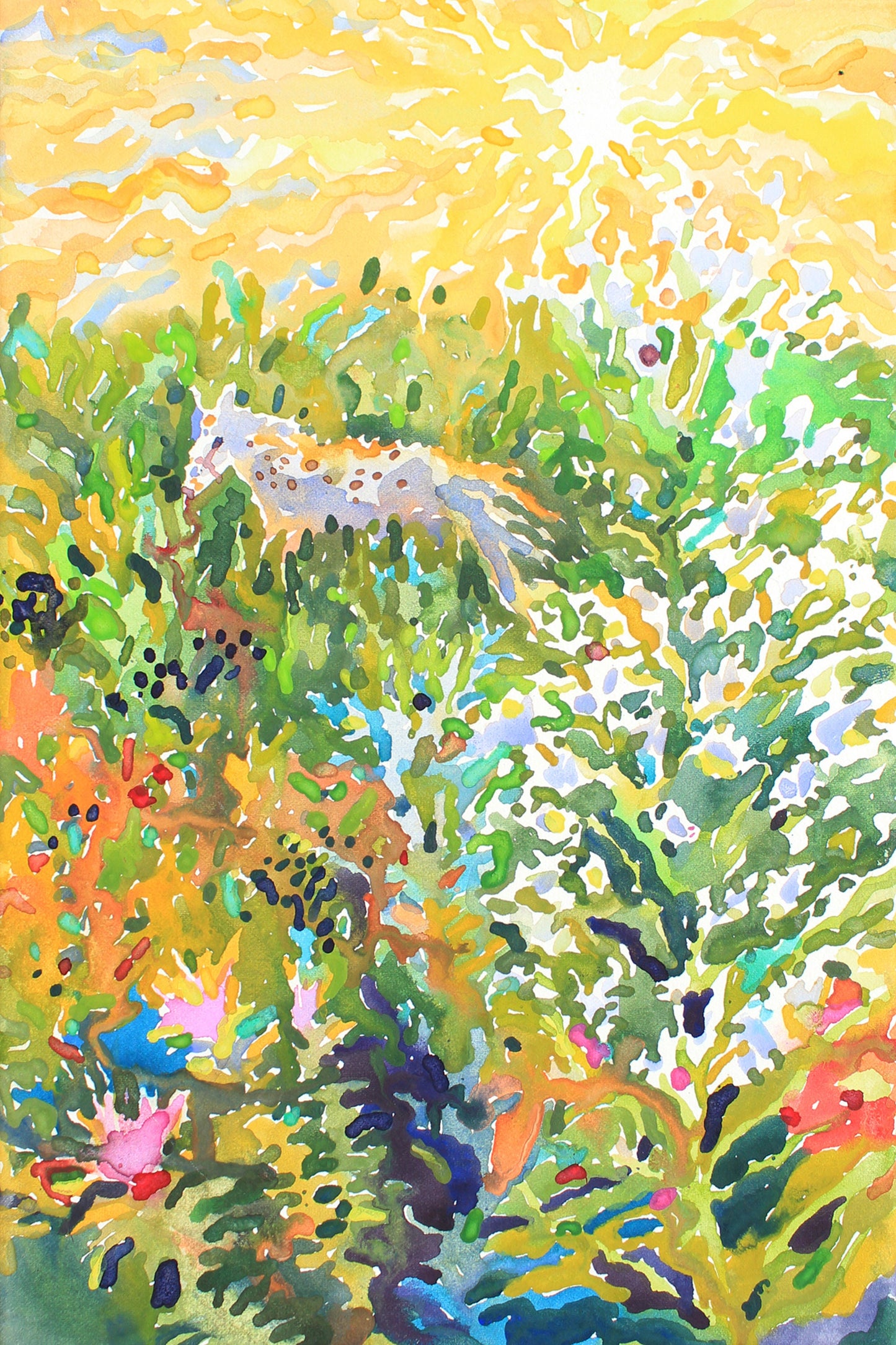 White Horse Watercolor Original Painting by Tanbelia