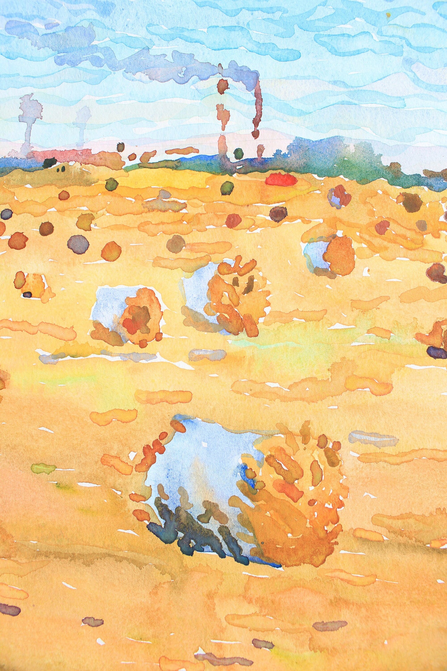 Bale of Hay Watercolor Original Painting by Tanbelia