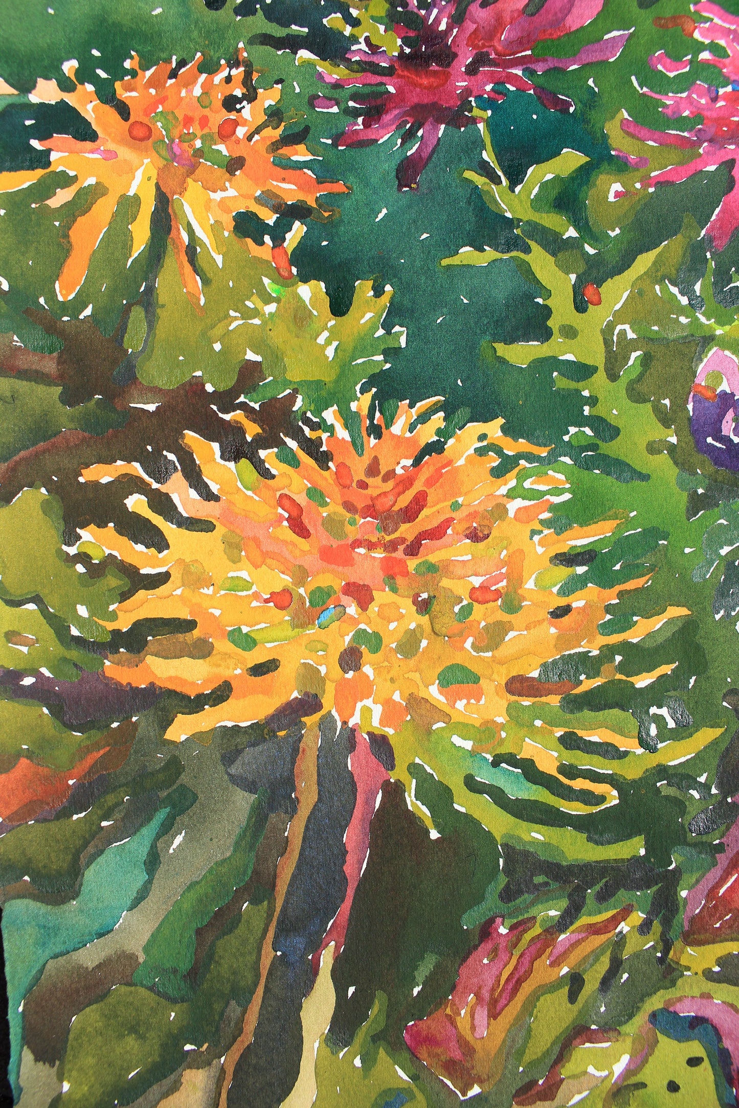Dahlias Watercolor Original Painting by Tanbelia