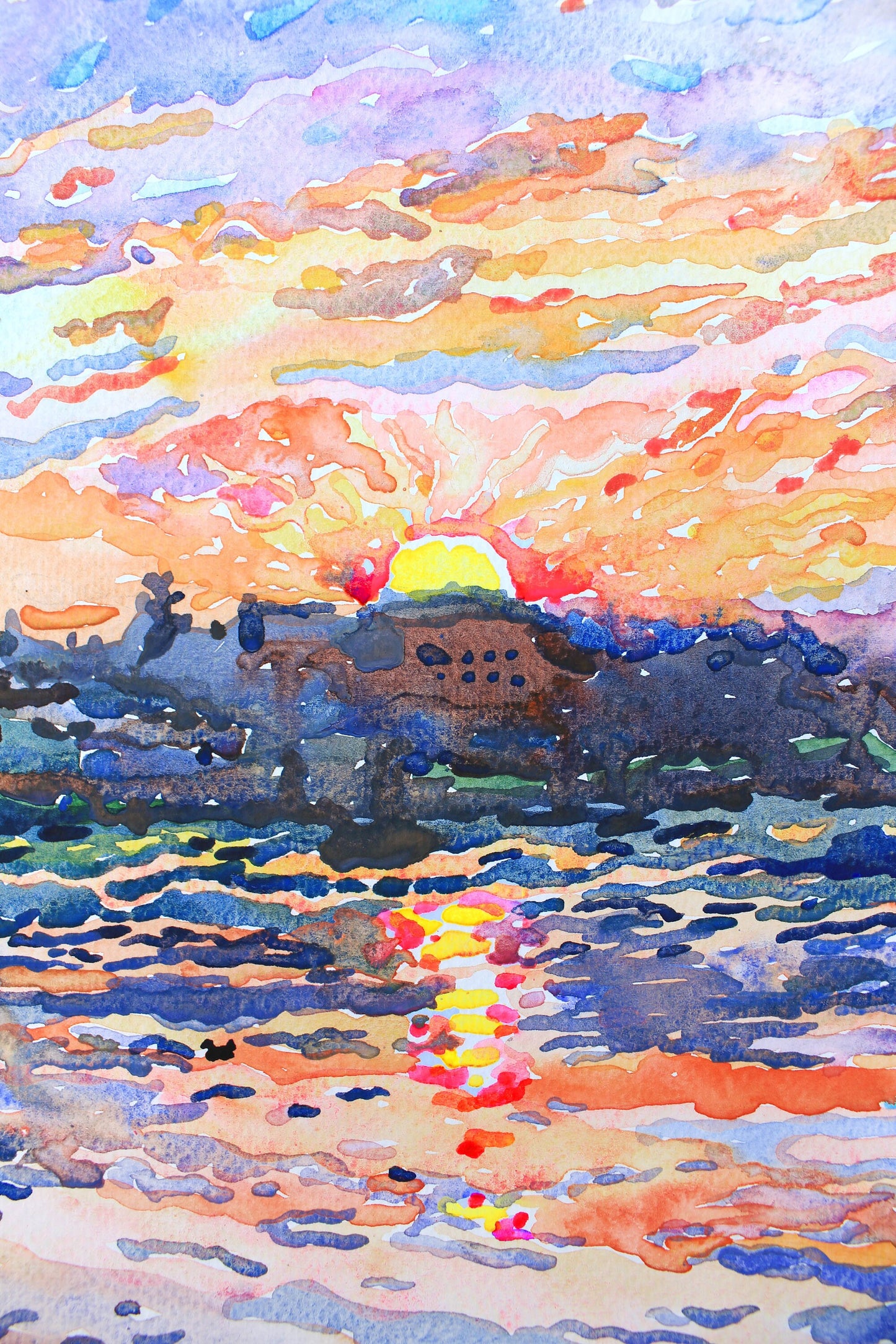 Sunrise on the Lake Landscape Painting Original by Tanbelia