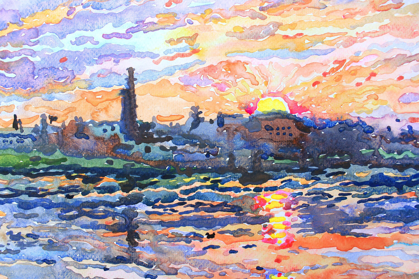 Sunrise on the Lake Landscape Painting Original by Tanbelia
