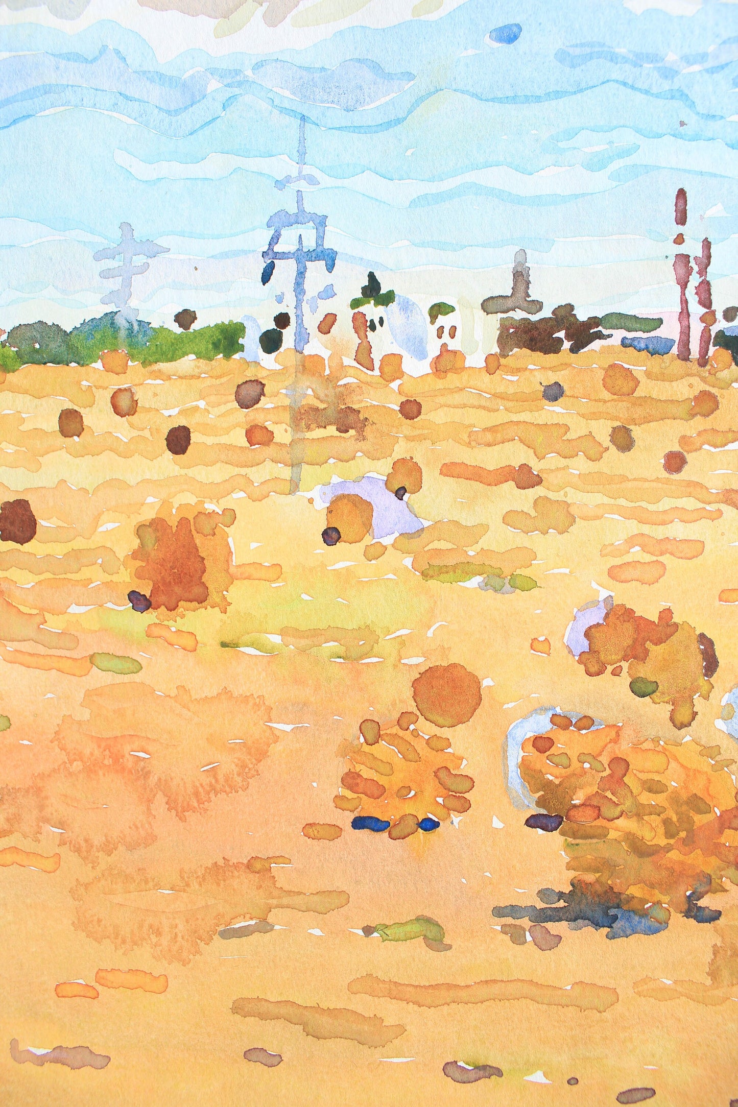 Bale of Hay Watercolor Original Painting by Tanbelia