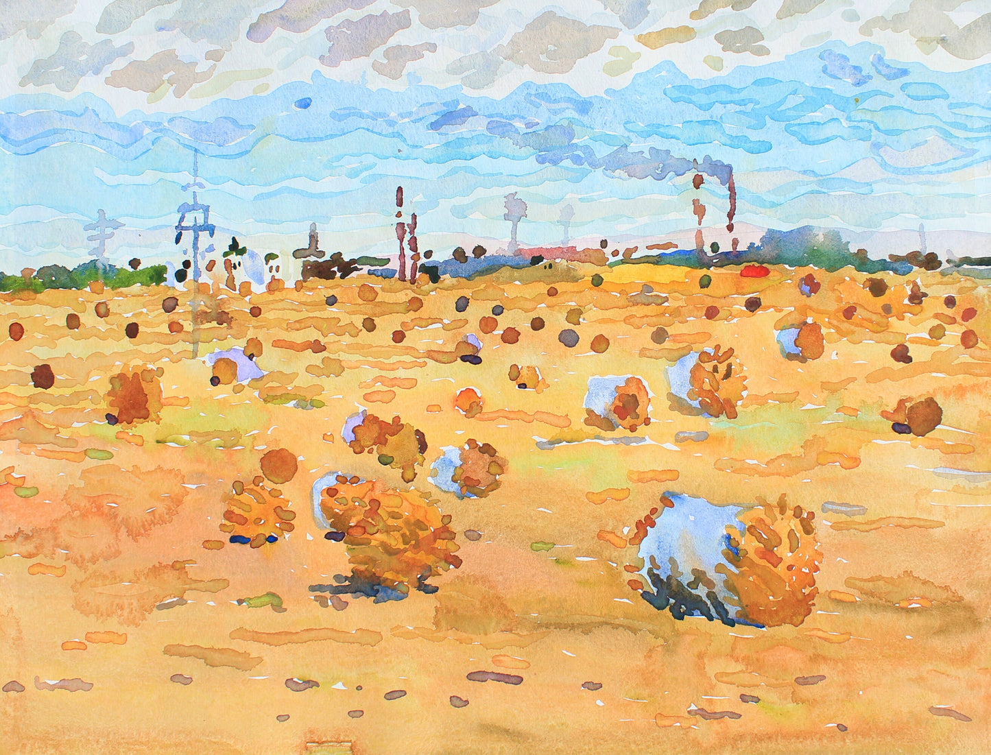 Bale of Hay Watercolor Original Painting by Tanbelia