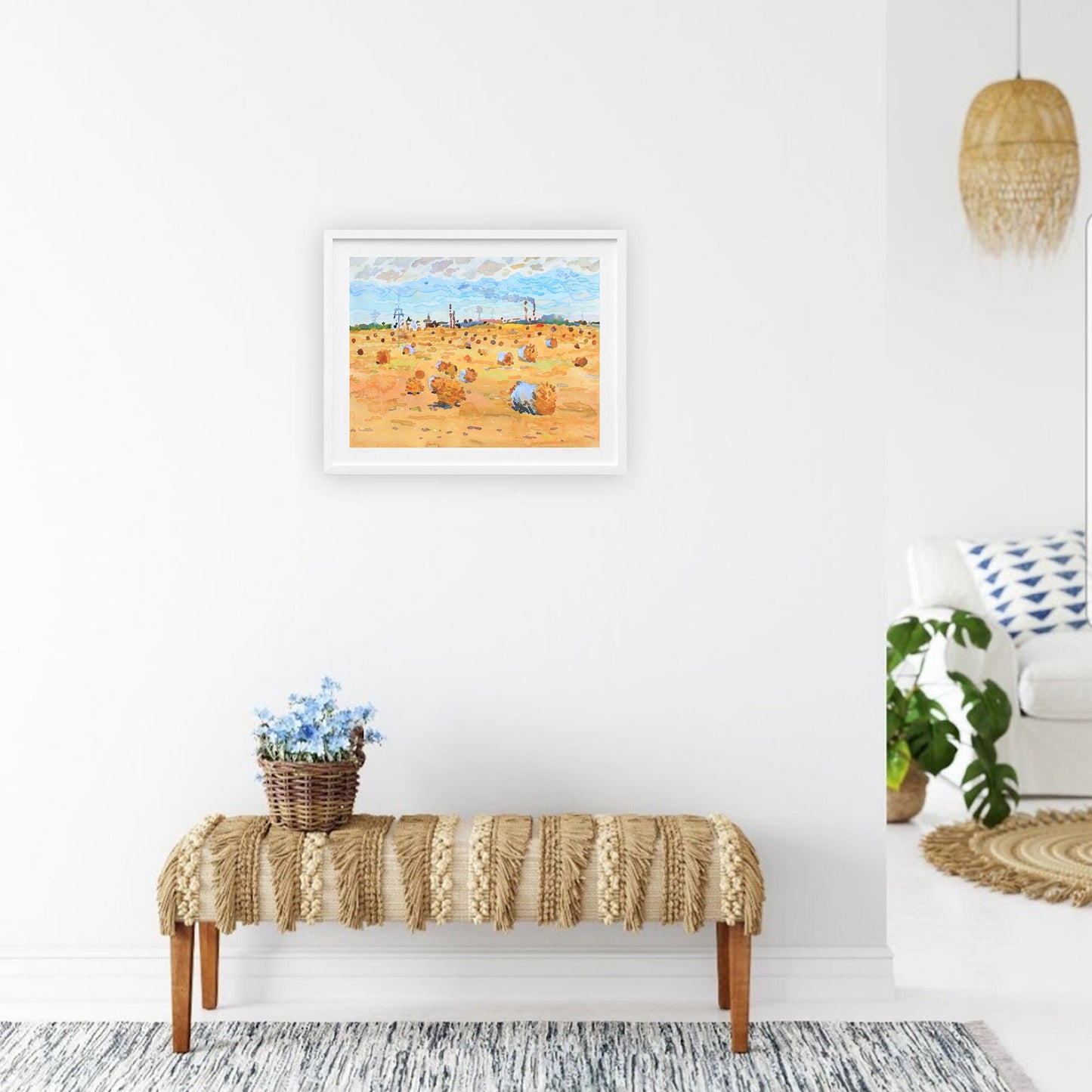 Bale of Hay Watercolor Original Painting by Tanbelia
