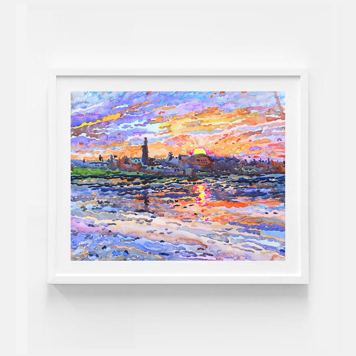Sunrise on the Lake Landscape Painting Original by Tanbelia