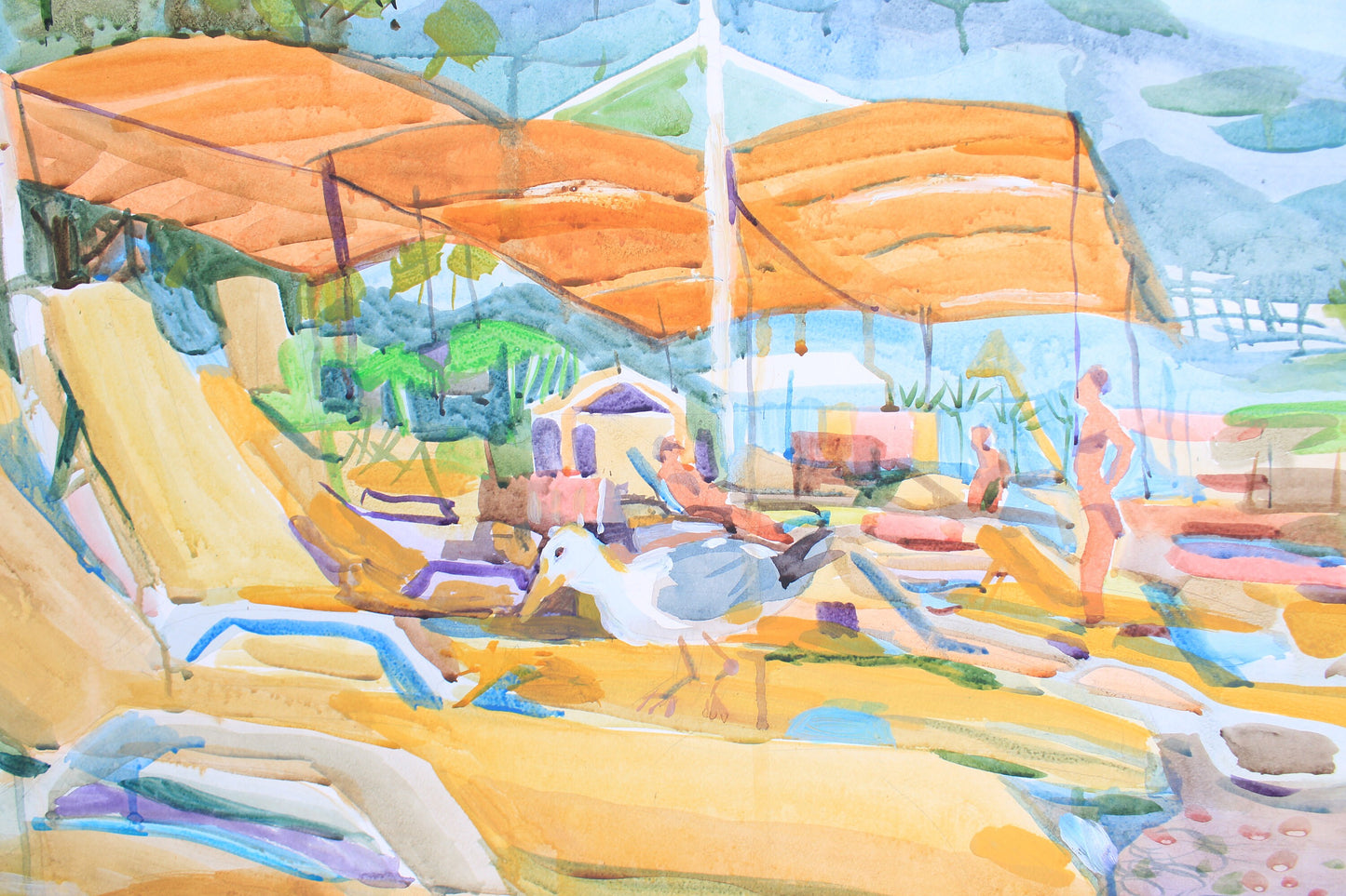 Seagull on the Beach Watercolor Painting by Tanbelia