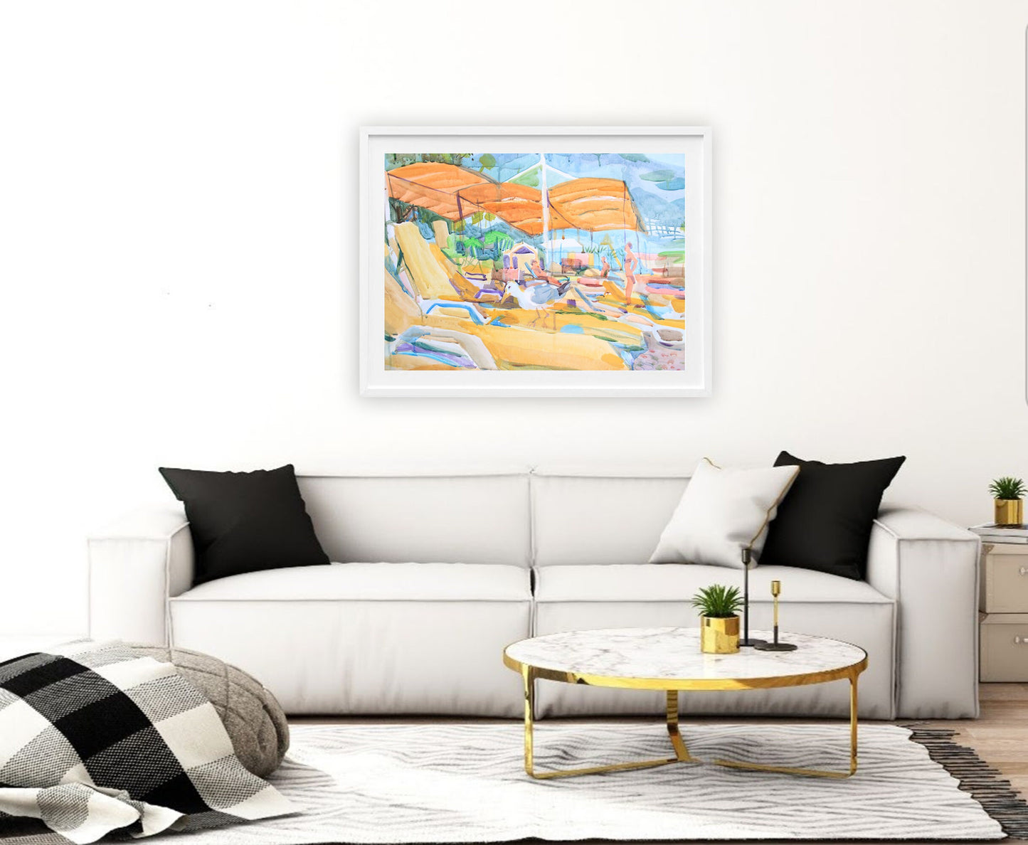 Seagull on the Beach Watercolor Painting by Tanbelia