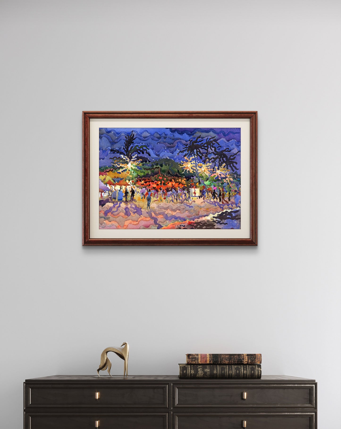 Restaurant in Mirissa beach in Sri Lanka Watercolor Painting by Tanbelia