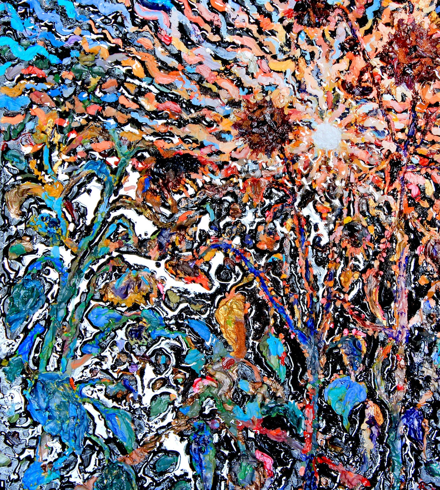 Sunflower Flowers Acrylic Painting by Tanbelia