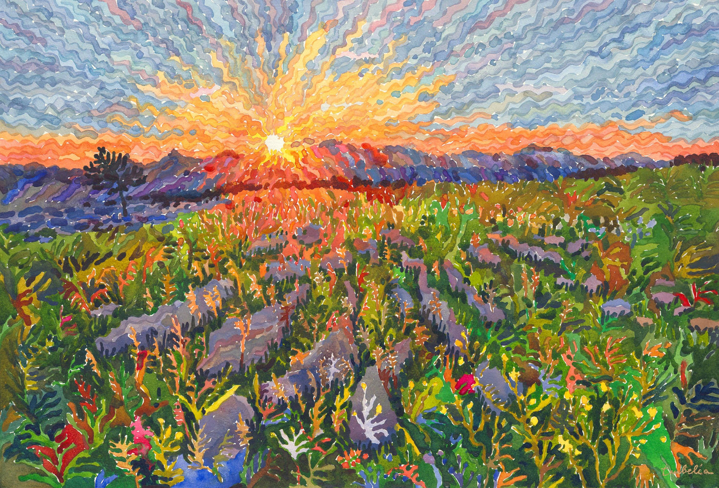 Yorkshire Dales National Park Watercolor Original Painting by Tanbelia