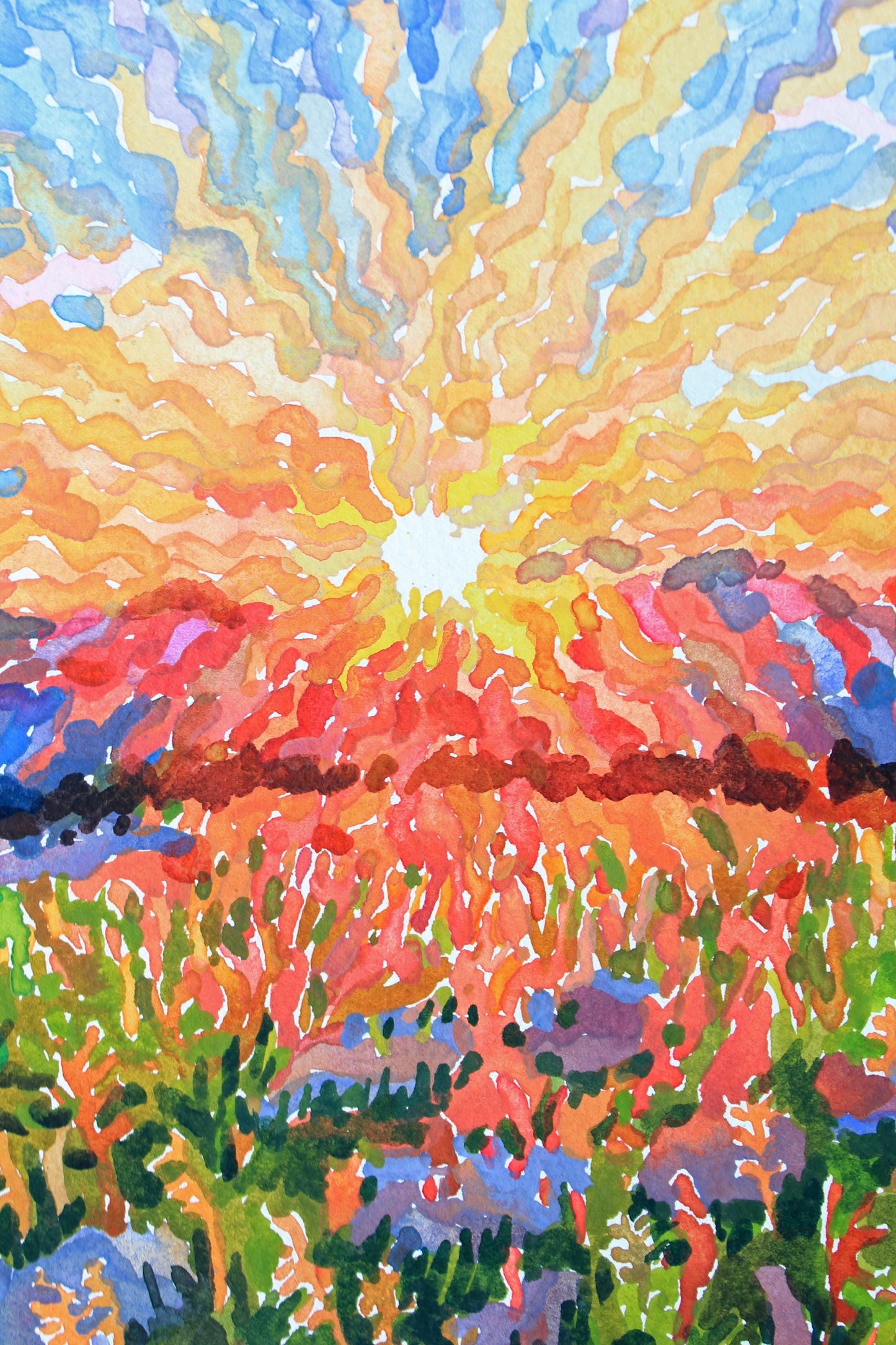 Yorkshire Dales National Park Watercolor Original Painting by Tanbelia