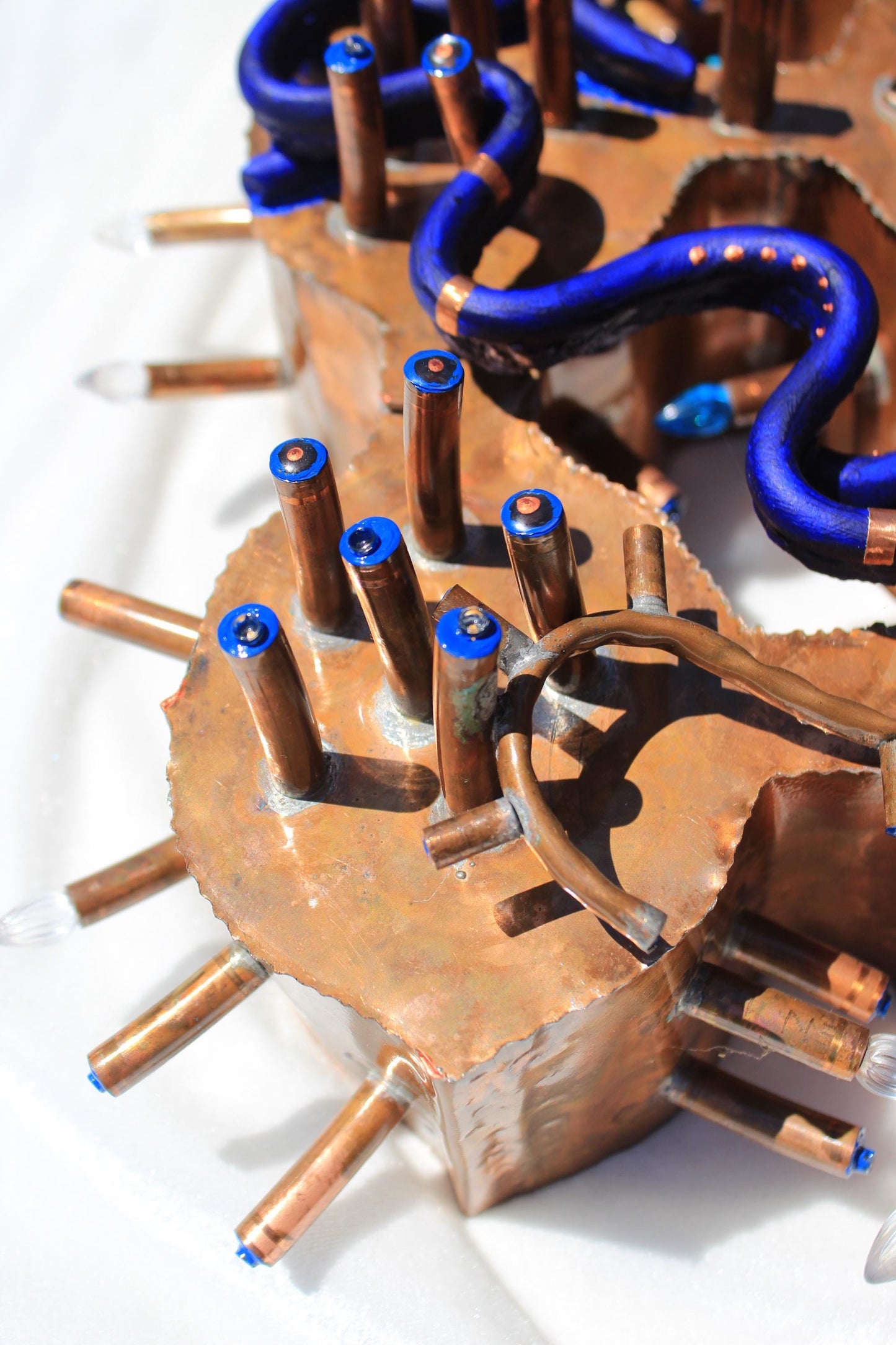 Abstract Copper Sculpture of Ipomoea Flowers with Solar Battery Light by Tanbelia