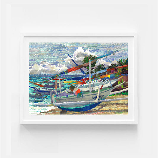 Fisherman Beach Watercolor Painting by Tanbelia