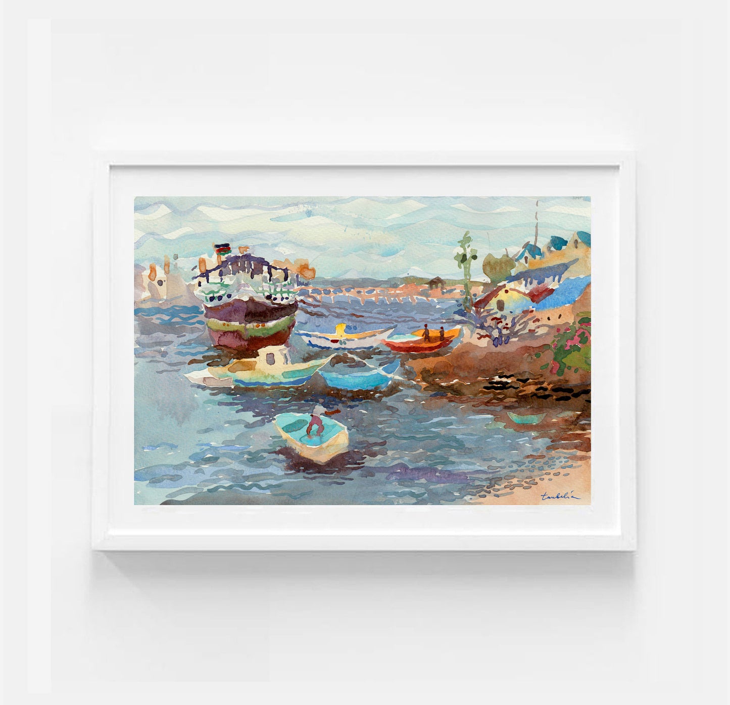 Mombasa Harbor Watercolor Painting by Tanbelia