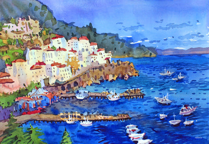 Positano Italy Watercolor Print by Tanbelia