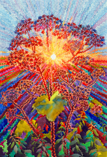 Hogweed in the Field Watercolor Painting by Tanbelia