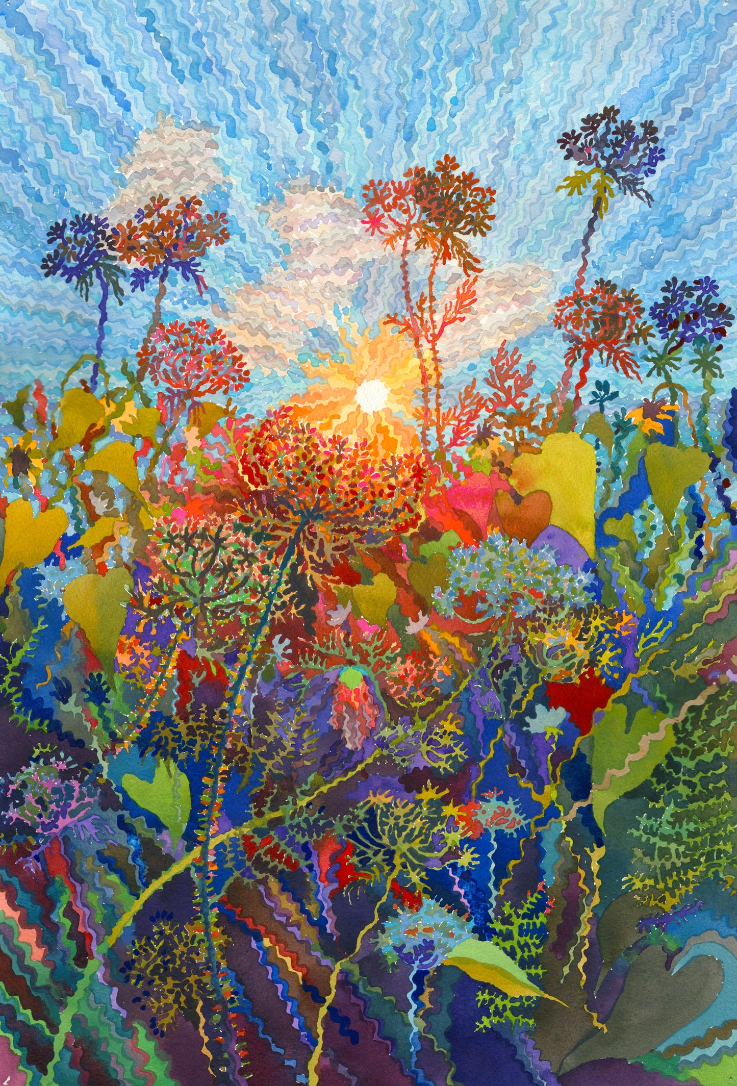 Falcaria Flowers Watercolor Painting by Tanbelia