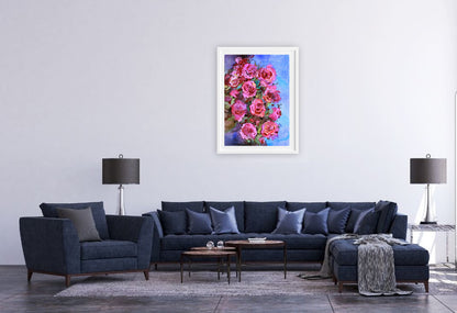 Pink Rose Original Watercolor Flower Painting by Tanbelia