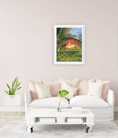 Sunrise in Rice Field in Bali Watercolor Original Painting by Tanbelia