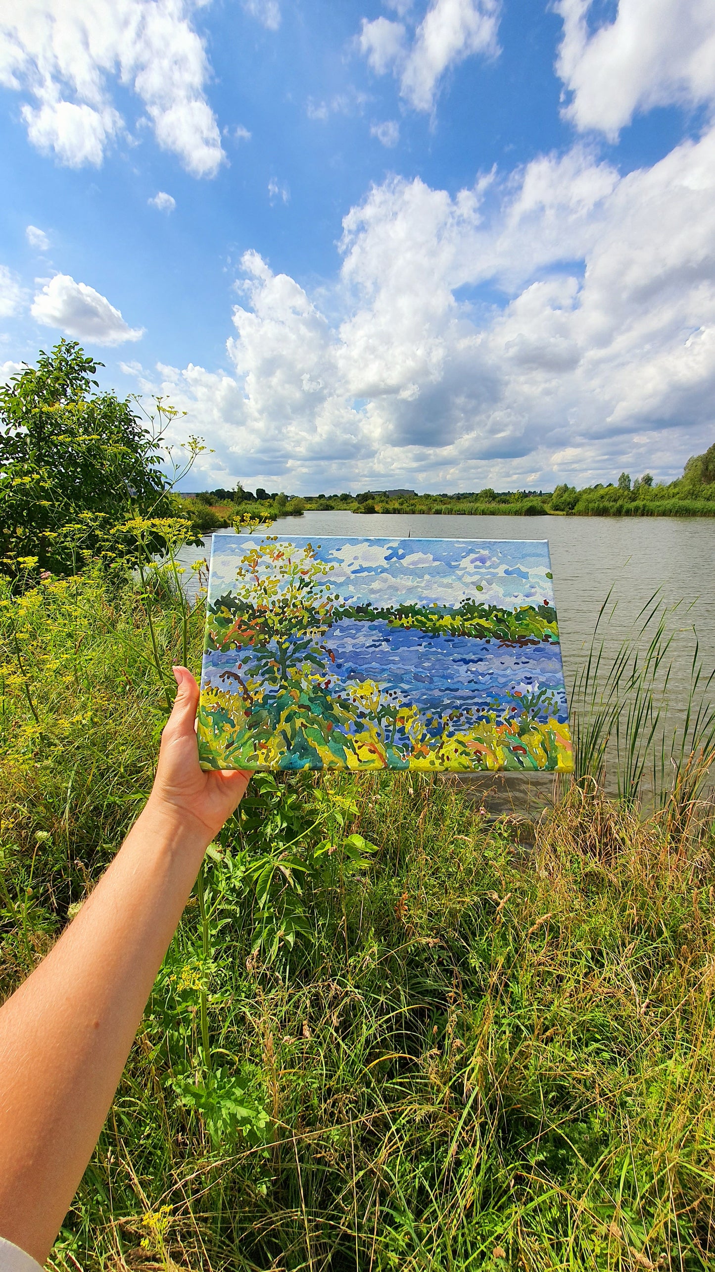 Blue Lake Watercolor Original Painting by Tanbelia