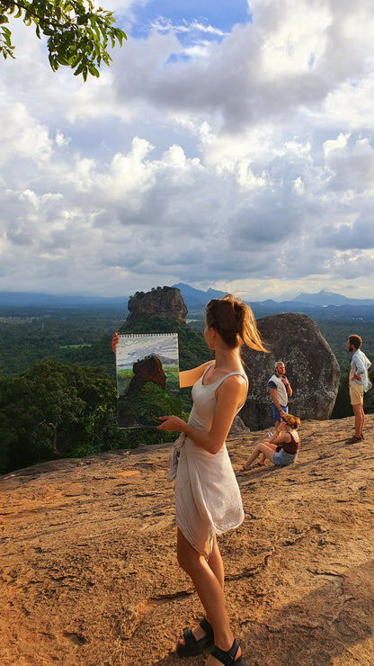 Sigiriya Rock Fortress Watercolor Original Painting by Tanbelia