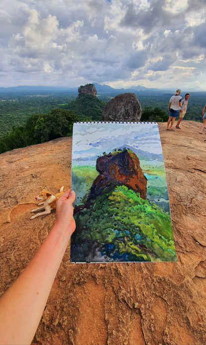 Sigiriya Rock Fortress Watercolor Original Painting by Tanbelia