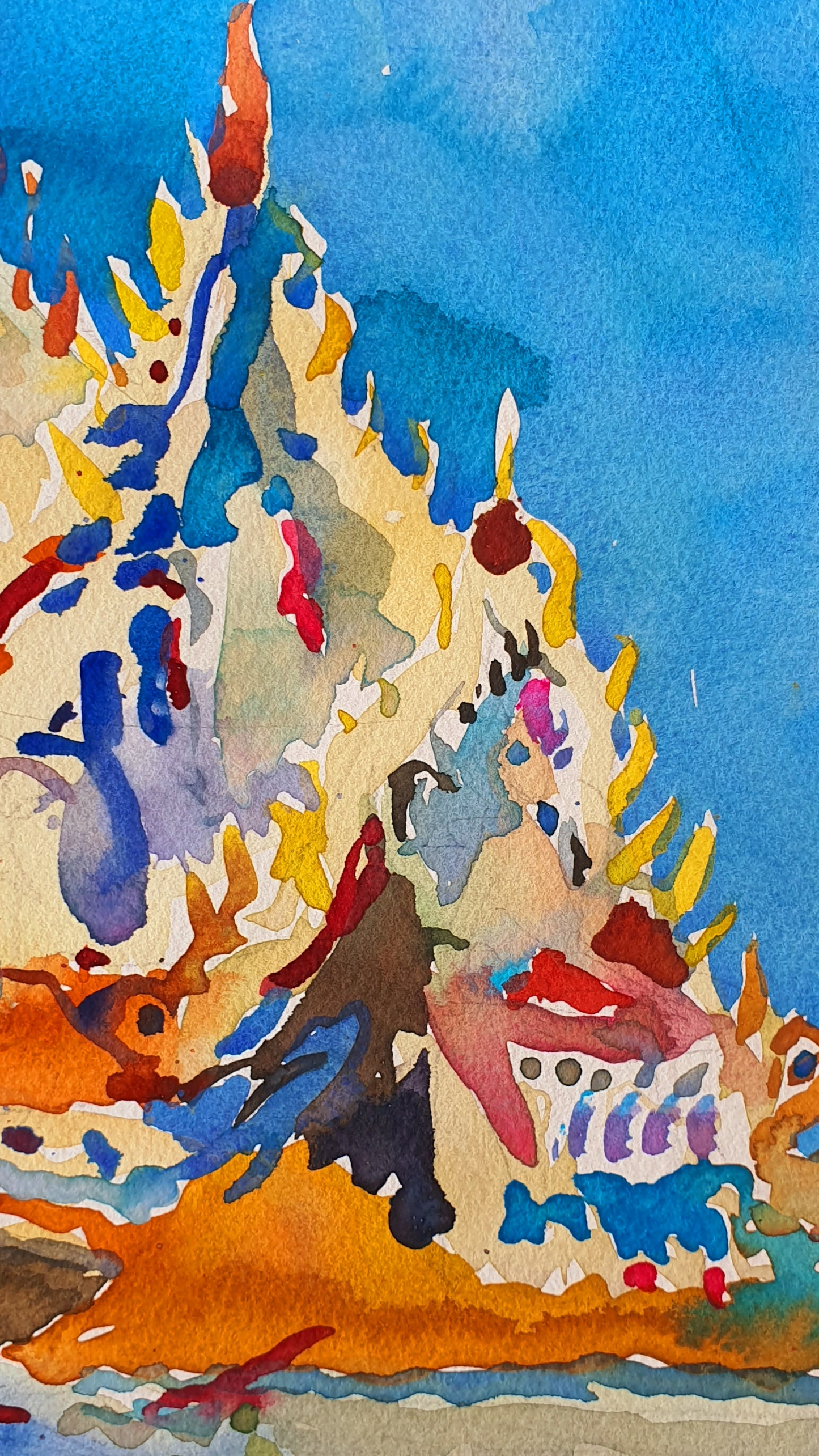 Wat Pariwat Buddhist Temple Watercolor Original Painting by Tanbelia