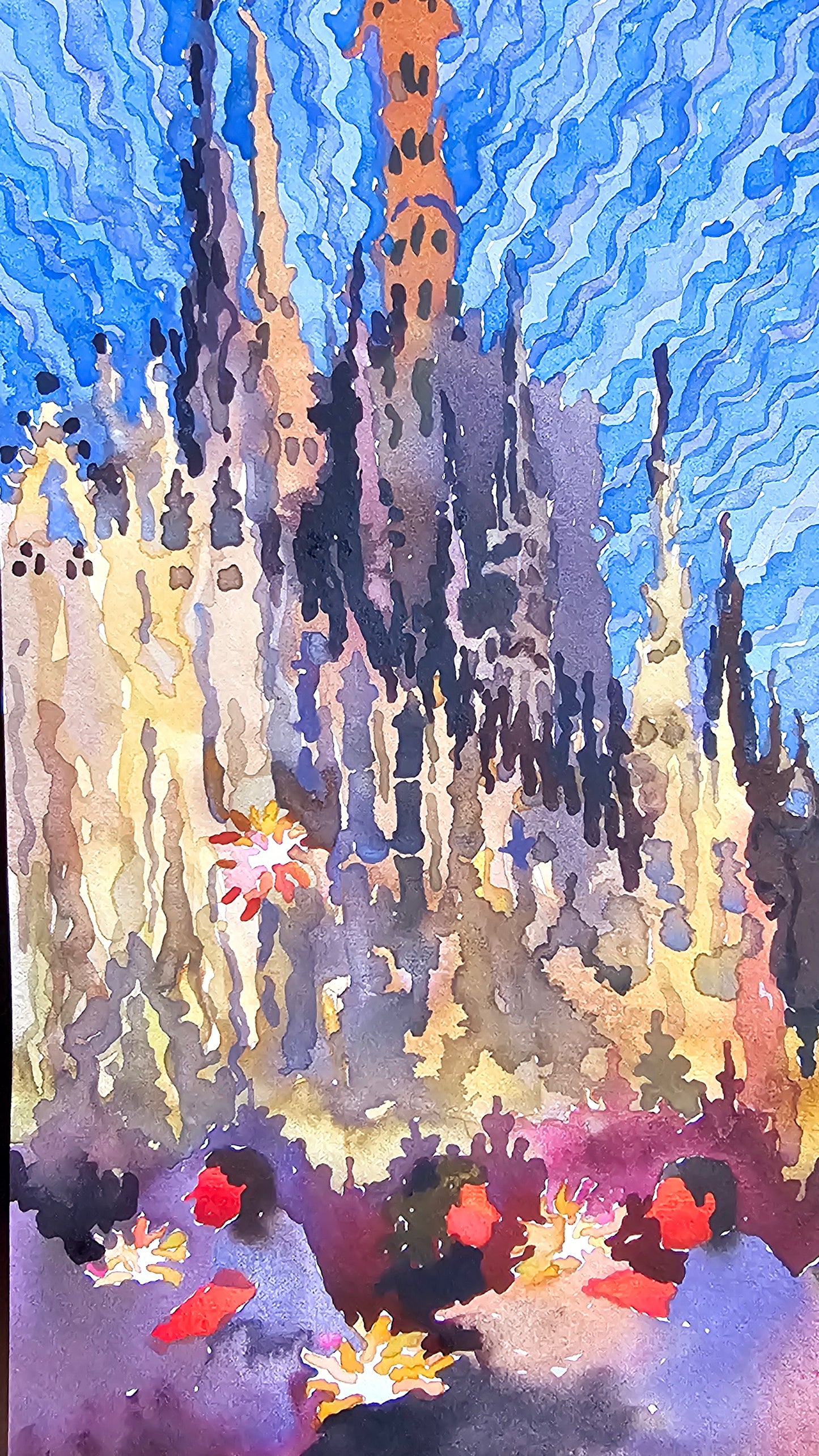 Milan City Watercolor Painting by Tanbelia