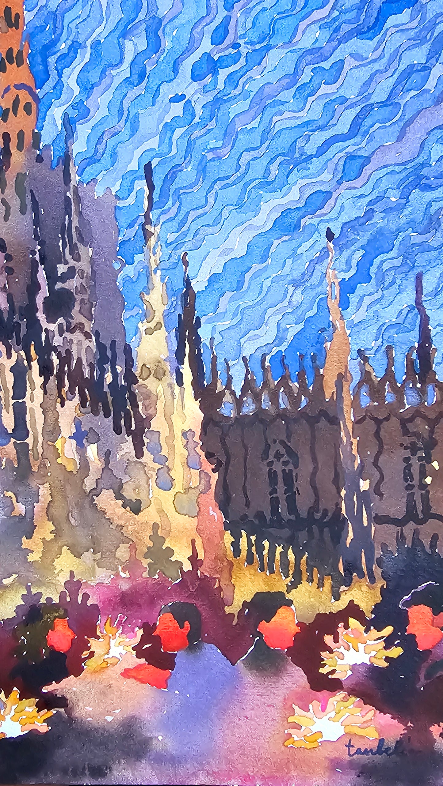 Milan City Watercolor Painting by Tanbelia