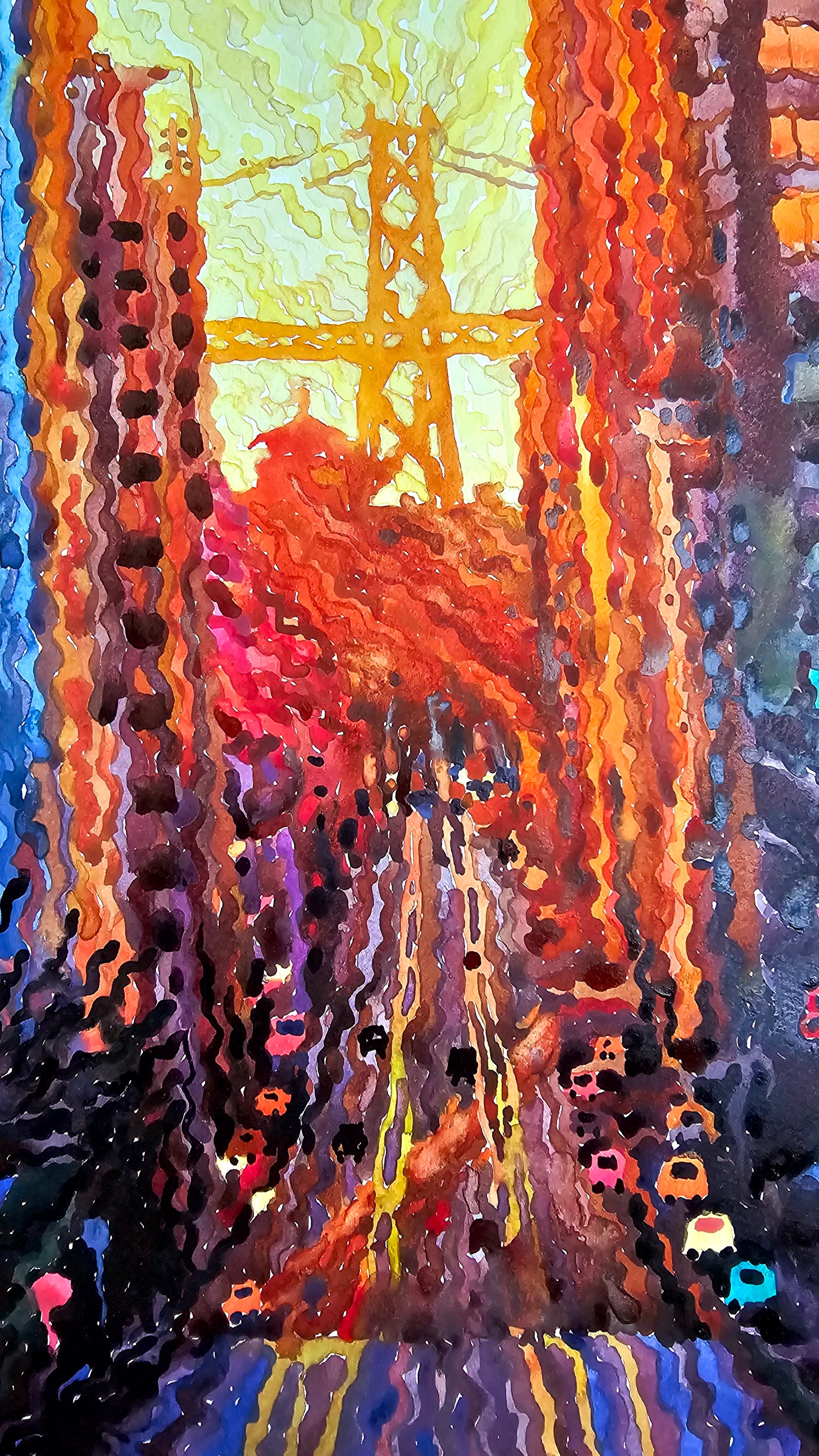 San Francisco City Bridge Watercolor Painting by Tanbelia