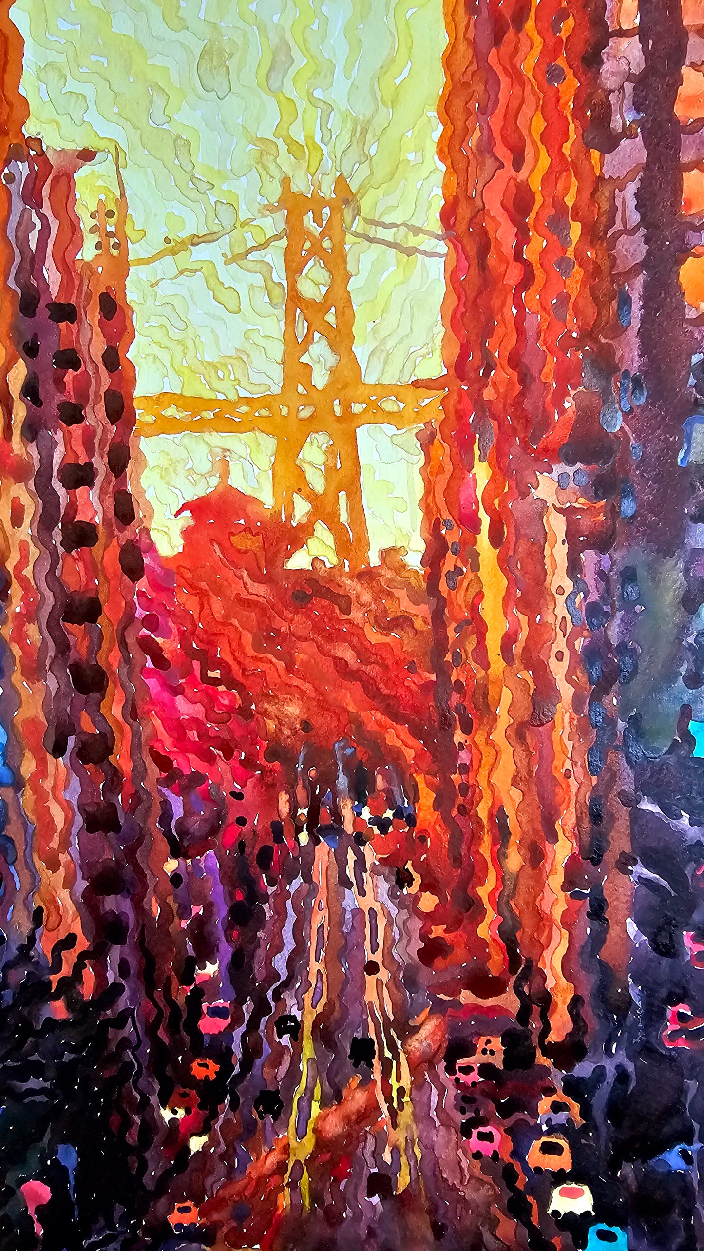 San Francisco City Bridge Watercolor Painting by Tanbelia