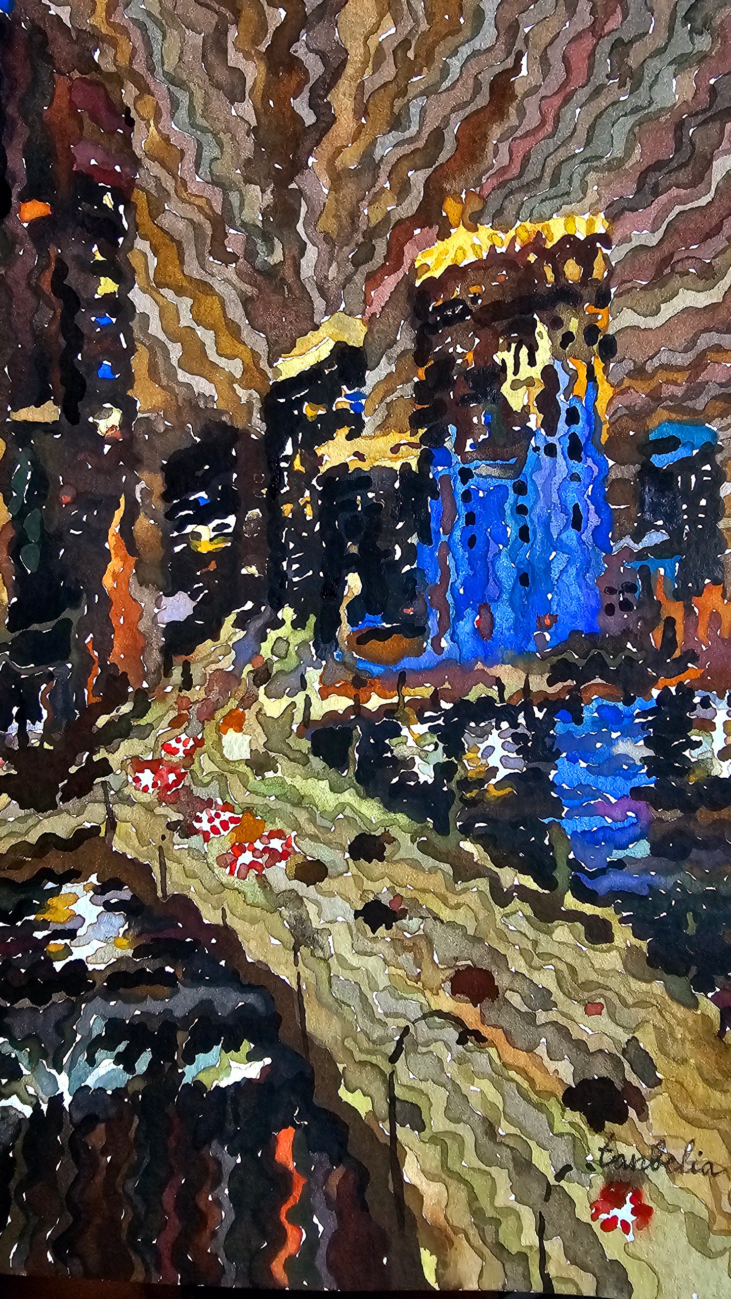 Melbourne City Watercolor Painting by Tanbelia