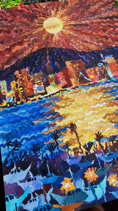 San Diego City Watercolor Painting by Tanbelia