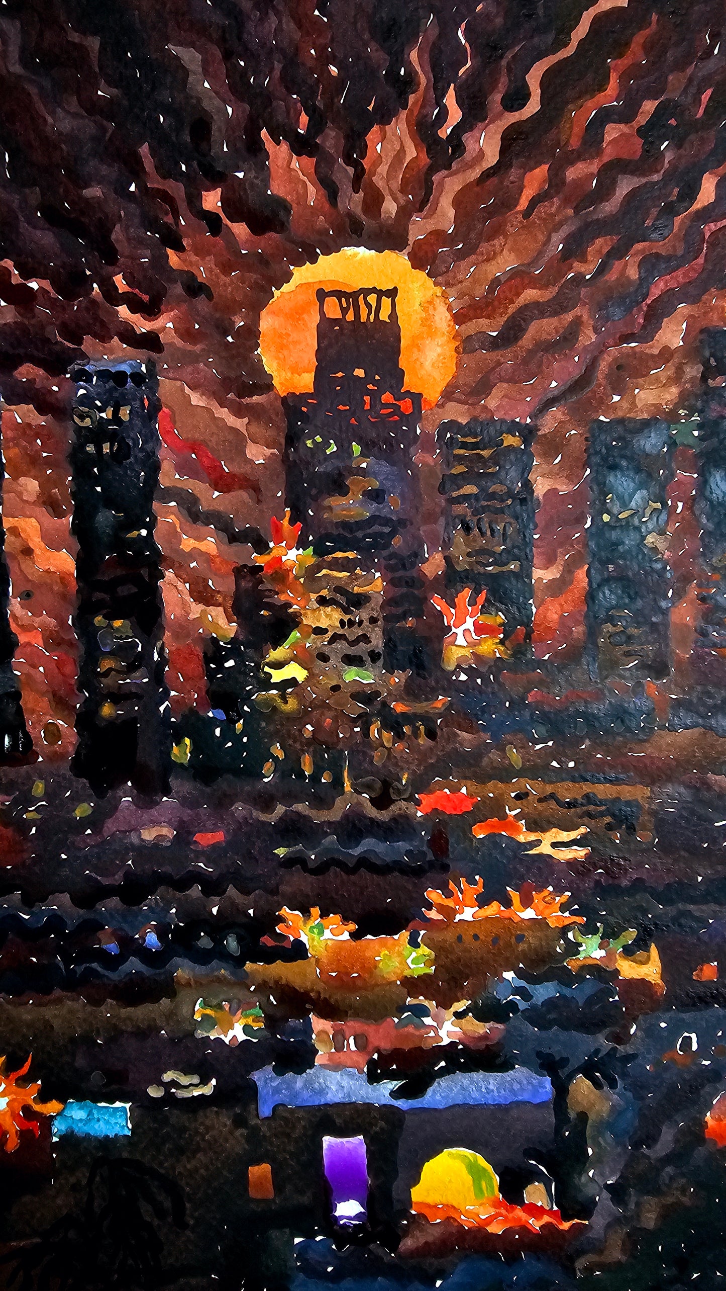 Los Angeles City Watercolor Painting by Tanbelia
