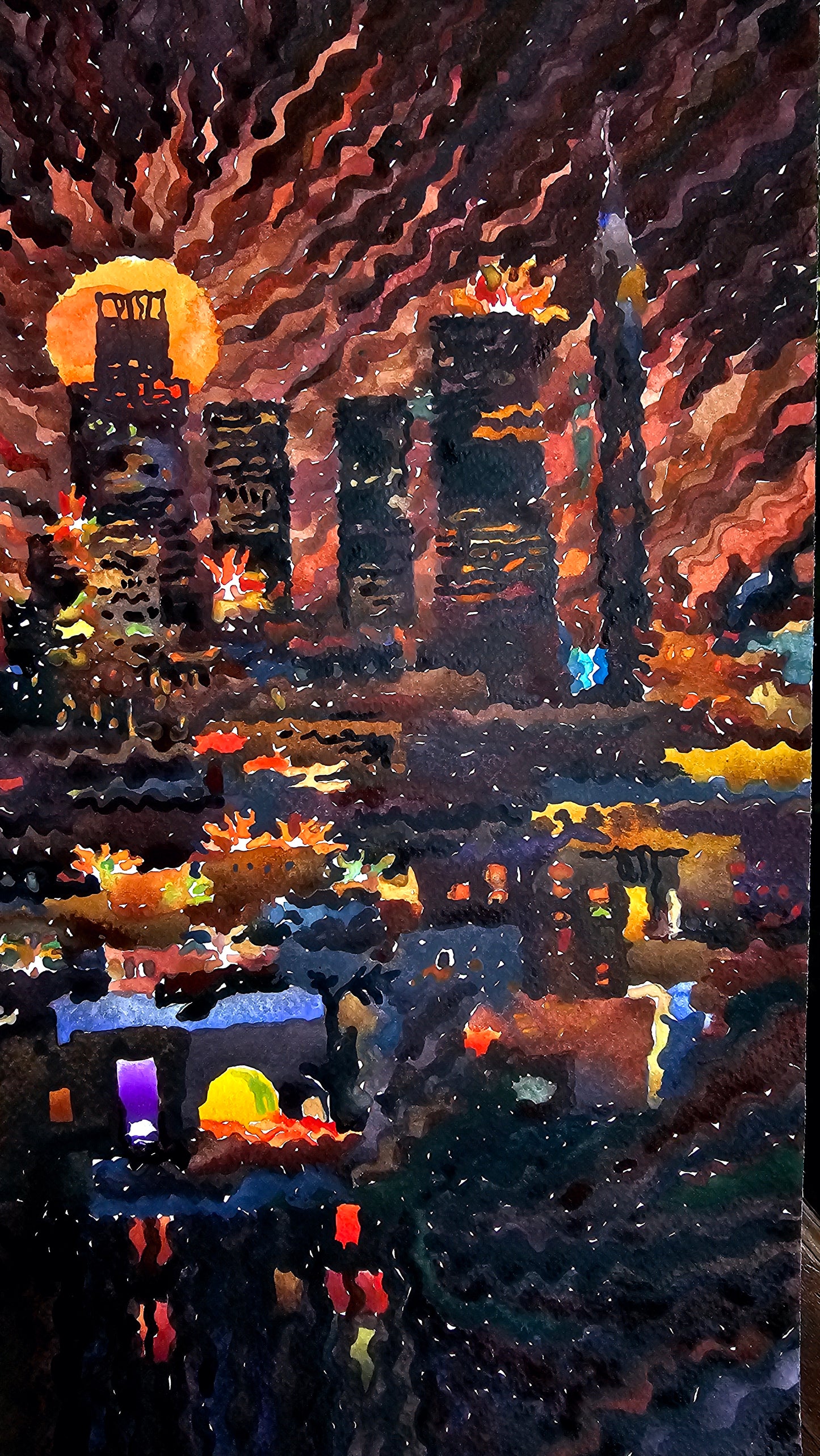 Los Angeles City Watercolor Painting by Tanbelia