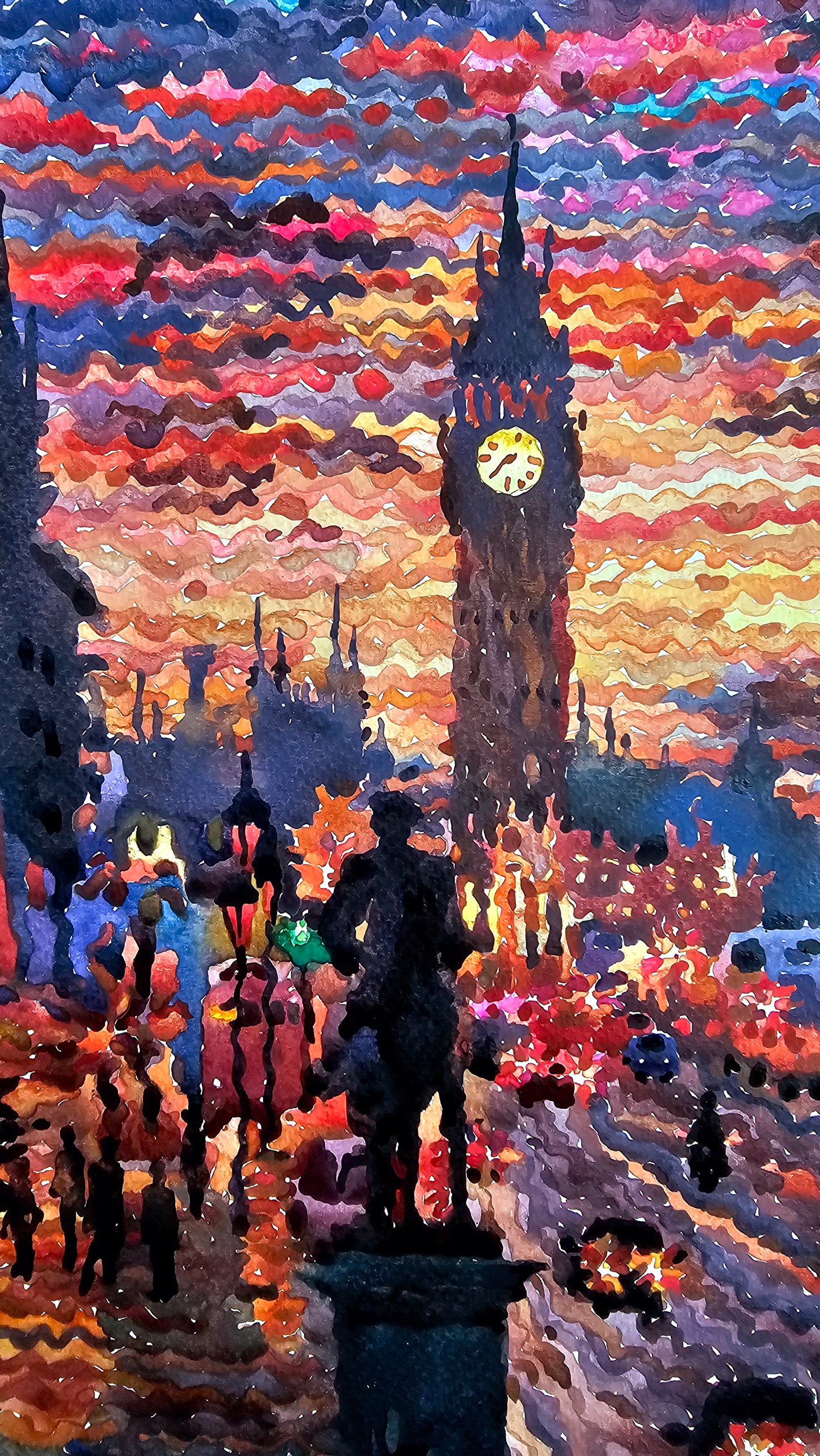 London City Watercolor Painting by Tanbelia
