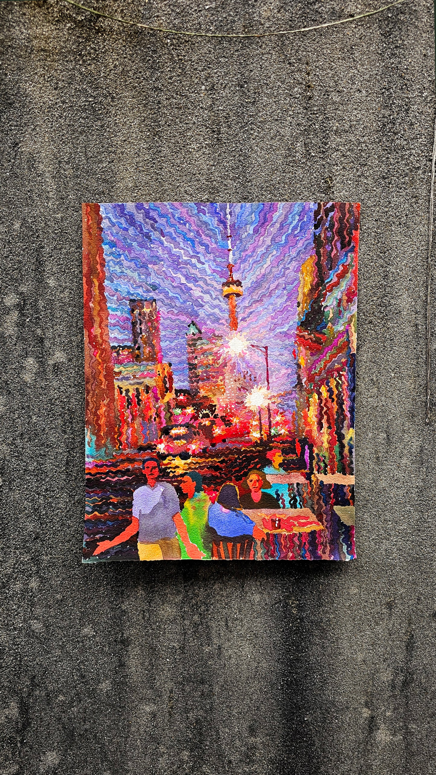 Night Toronto Watercolor Painting by Tanbelia