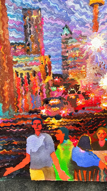 Night Toronto Watercolor Painting by Tanbelia
