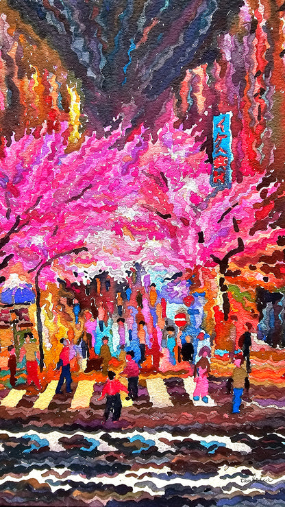Sakura Blossom in Tokyo Watercolor Painting by Tanbelia